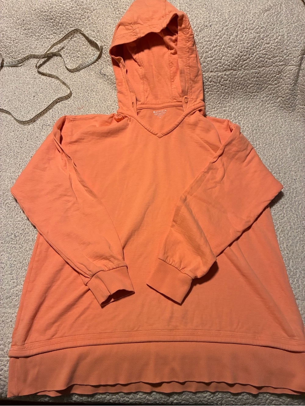 Athleta Coral Hooded Crewneck Sweatshirt, size medium, missing hood string